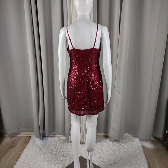 Bebop Red Sequin Spaghetti Strap Scoop Neck Mini Dress Party Glam Size Small - Picture 4 of 12